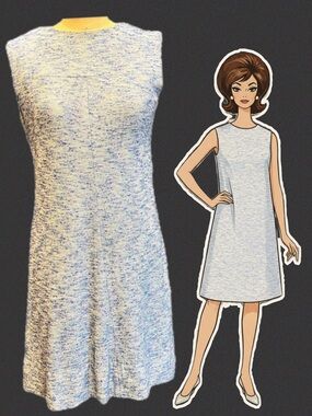 VINTAGE MOD nubby textured midi dress sleeveless space dyed mid century 60s‎ 70s